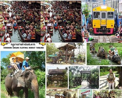 From Bangkok to city  Maeklong Railway Market Tour, Damnoen Saduak Floating Market  Damnoen Saduak Elephant Camp