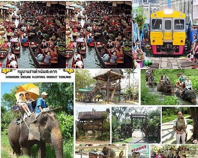 From Bangkok to city  Maeklong Railway Market Tour, Damnoen Saduak Floating Market  Damnoen Saduak Elephant Camp
